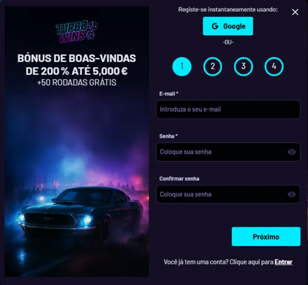 turbowins signup page